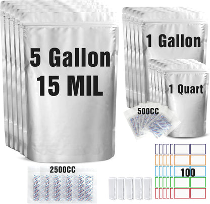 15 Mil 5 Gallon Mylar Bags for Food Storage with 2500cc Oxygen Absorbers