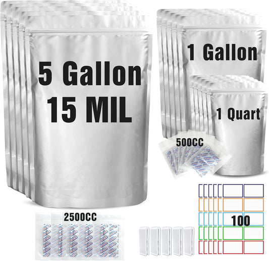 15 Mil 5 Gallon Mylar Bags for Food Storage with 2500cc Oxygen Absorbers