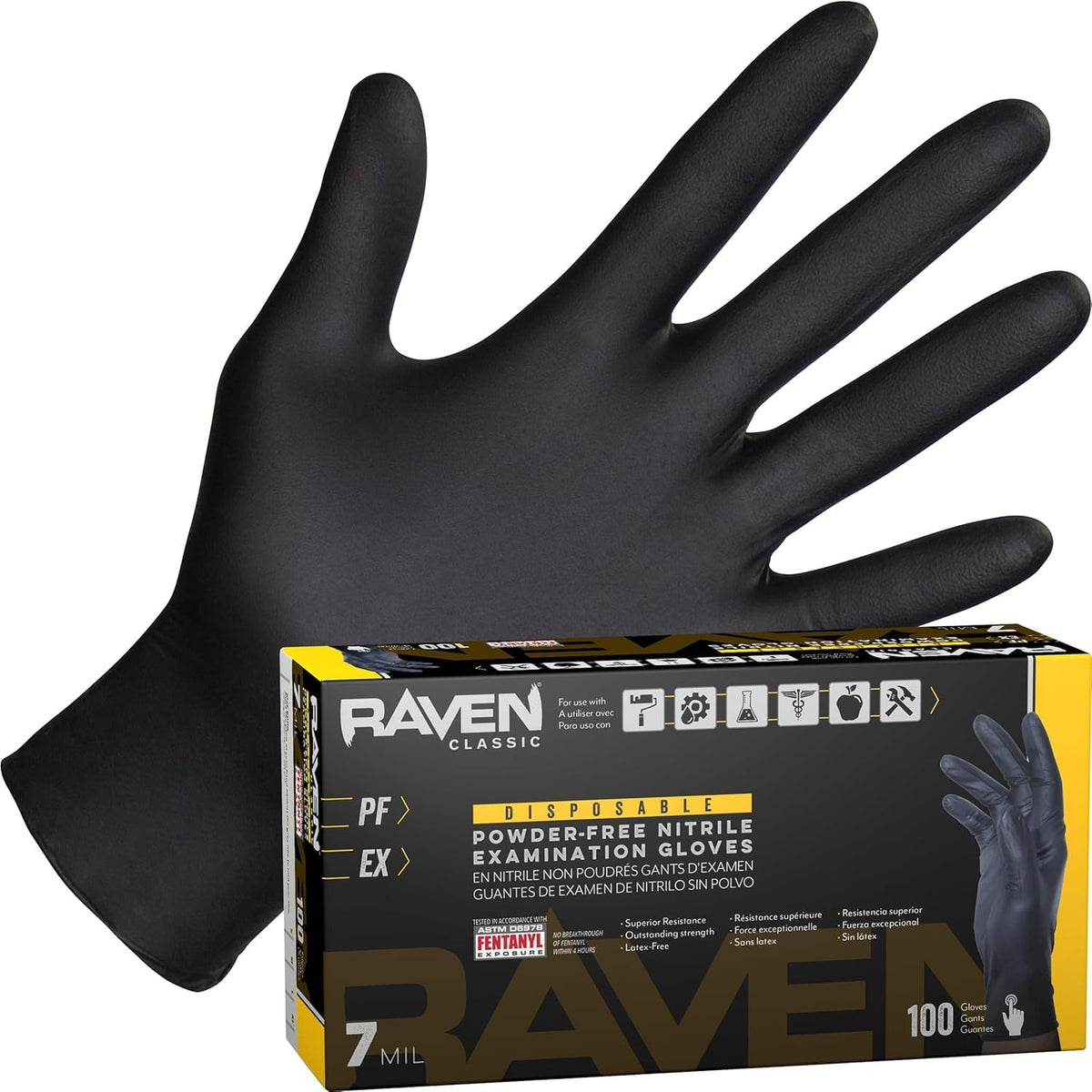 SAS Raven 66519 Safety Powder-Free Nitrile Disposable Glove, X-Large, 7 mil Thick, Pack of 100