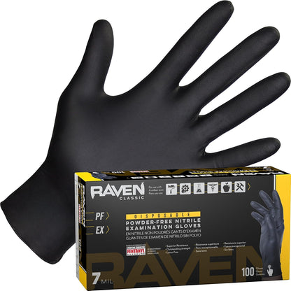 SAS Raven 66519 Safety Powder-Free Nitrile Disposable Glove, X-Large, 7 mil Thick, Pack of 100