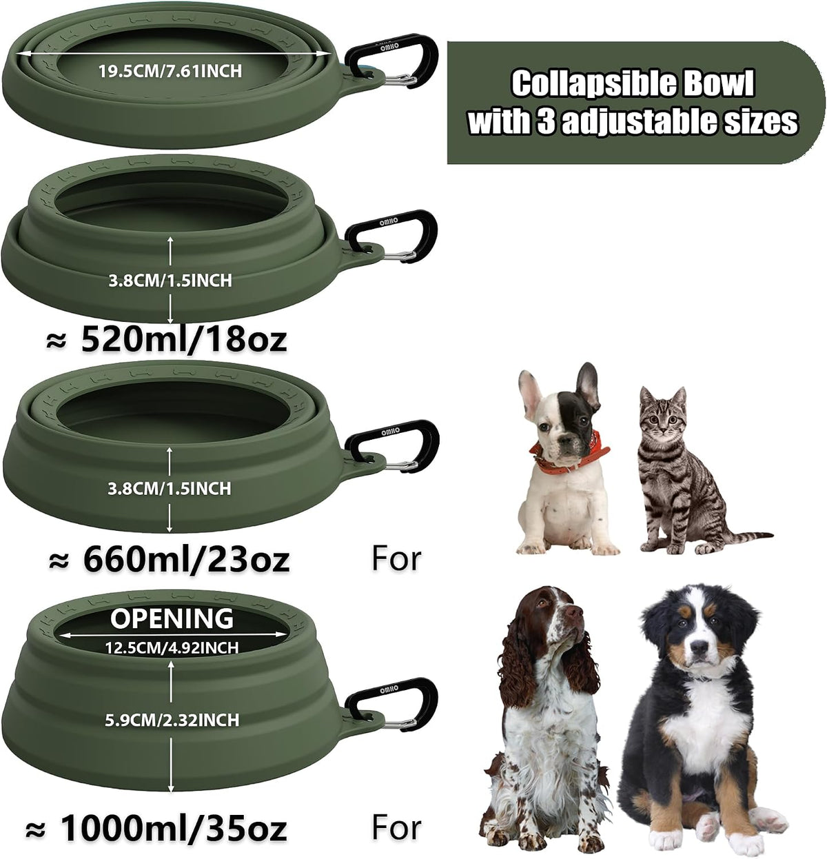 OHMO Spill Proof Collapsible Dog Bowl, 34oz Portable Dog Water Bowl