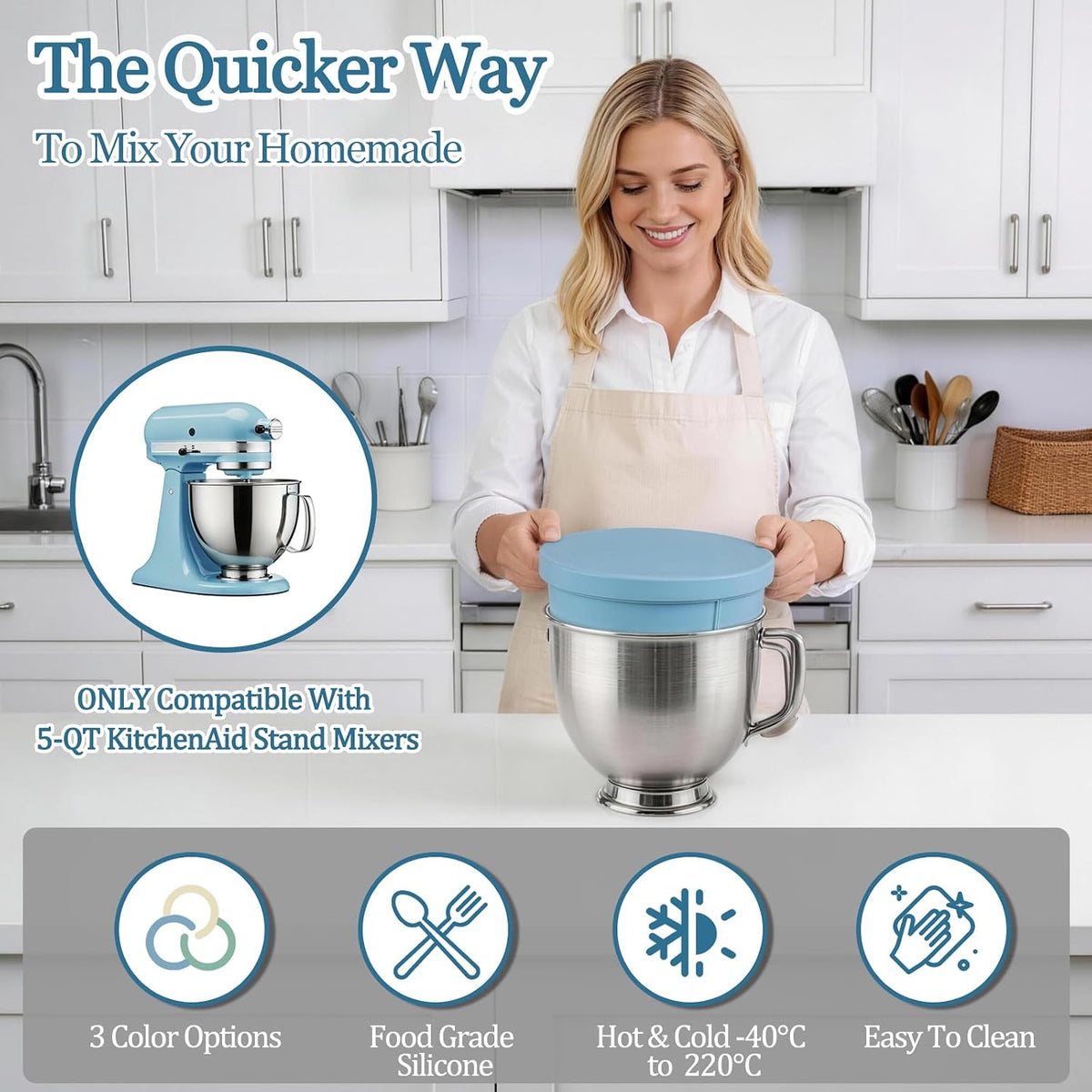 Foldable Silicone Bowl Liners for KitchenAid Tilt-Head 5 Qt Stand Mixers