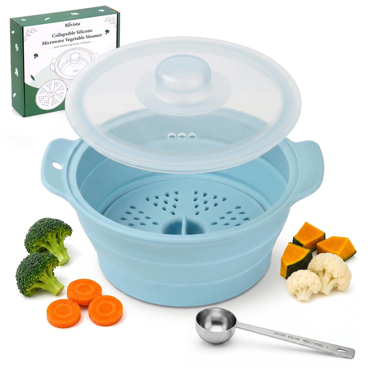 42oz Collapsible Silicone Microwave Steamer for Vegetables, Gray