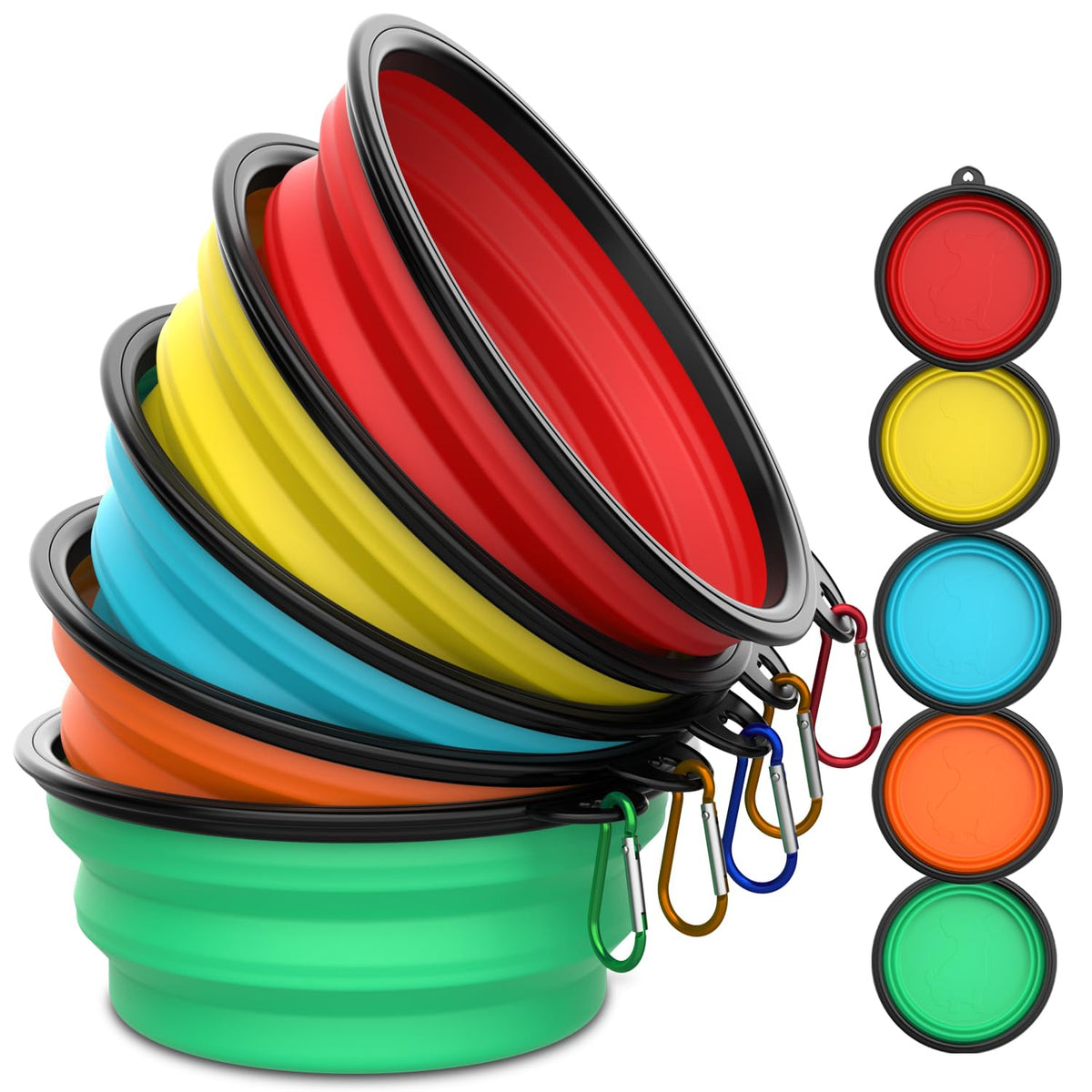 Collapsible Dog Bowls [3 Pack] 34 oz, Travel Dog Bowls, Pet Bowl Portable Foldable Water Food Feeding Dishes with Carabiner Clip for Traveling Hiking Walking-Red & Orange & Yellow