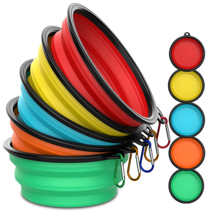 Collapsible Dog Bowls [3 Pack] 34 oz, Travel Dog Bowls, Pet Bowl Portable Foldable Water Food Feeding Dishes with Carabiner Clip for Traveling Hiking Walking-Red & Orange & Yellow