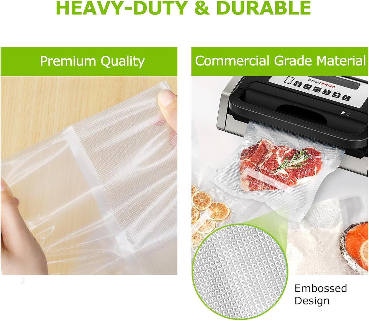 Bonsenkitchen Precut Vacuum Sealer Bags, 100 Gallon 11" x 16" Food Sealer