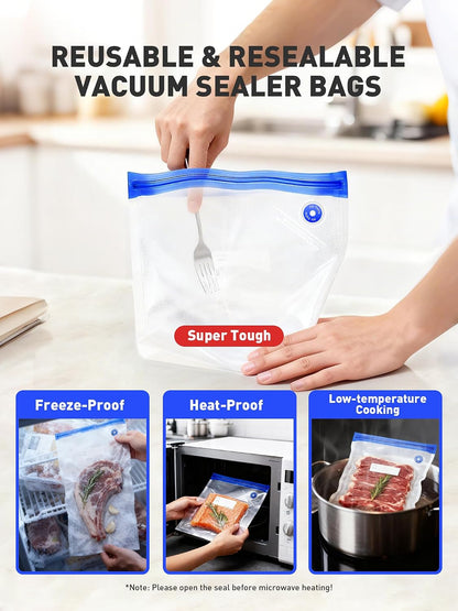 60 Pcs Reusable Vacuum Sealer Bags for Food, 3 Size BPA-Free Vacuum Storage Bags with Sealing Clips & Leak-Proof Design for Sous Vide Cooking, Freezer, Microwave Heating