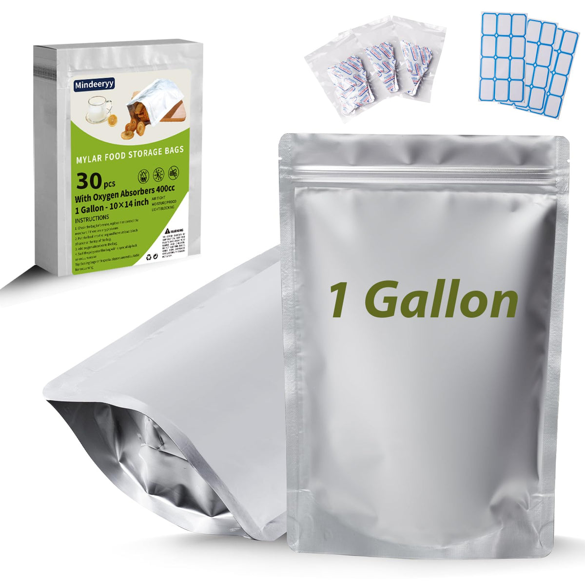 60pcs 1 Quart Mylar Bags for Food Storage Extra Thick 10 Mil