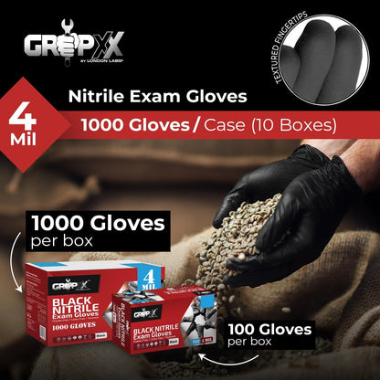 London Labs Black Nitrile Gloves Disposable Latex Free & Powder Free, 4 Mil Rubber Glove, Cleaning, Cooking, Mechanic(XS-XXL)