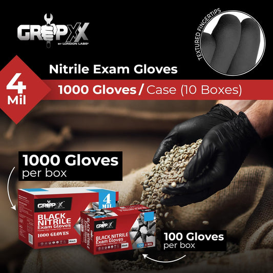 London Labs Black Nitrile Gloves Disposable Latex Free & Powder Free, 4 Mil Rubber Glove, Cleaning, Cooking, Mechanic(XS-XXL)