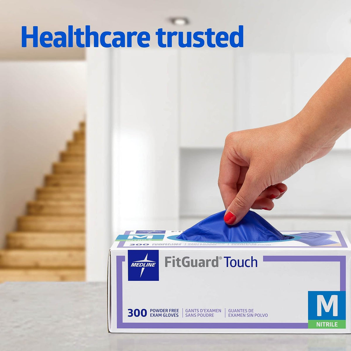 Medline FitGuard Touch Nitrile Exam Gloves, 300 Count, Large, Powder Free, Disposable, Not Made with Natural Rubber Latex, Excellent Sense of Touch for Medical Tasks, Durable for Household Chores