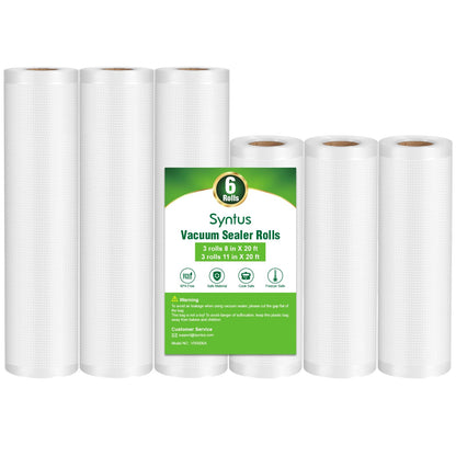 Syntus Vacuum Sealer Bags for Food, 3 Rolls 11" x 20' and 3 Rolls 8" x 20'