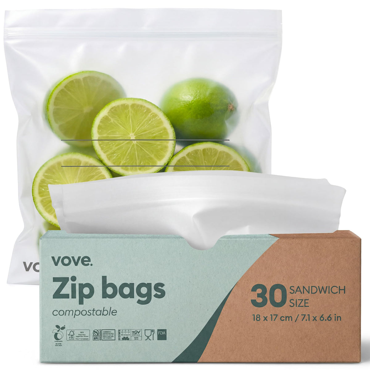 Vove Compostable Storage Zip Bags 140 Count Variety Pack, Plant-Based