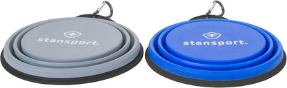 Stansport Collapsible Silicon Travel Bowls - 2 Pack, Grey and Blue, Large