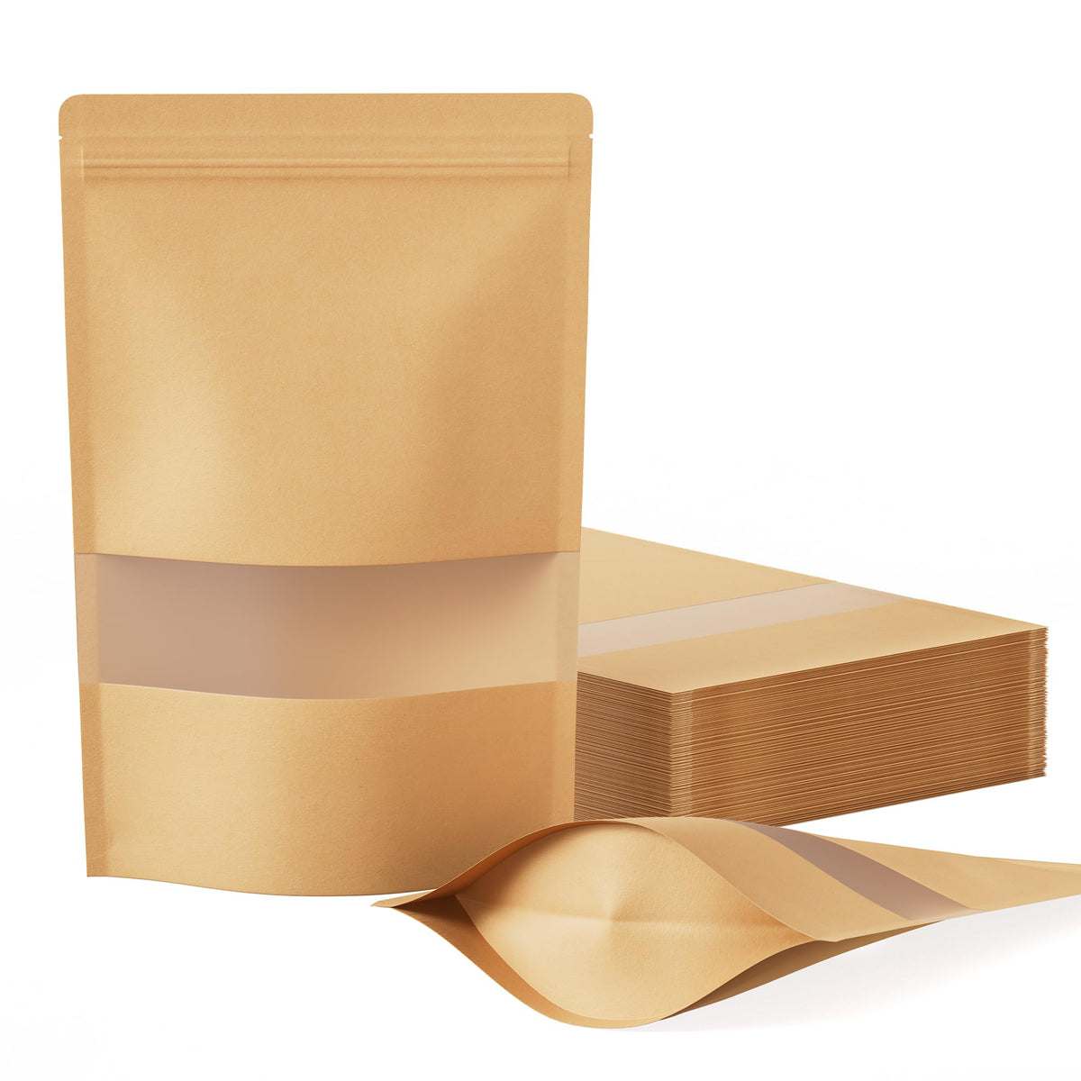 FireKylin 100 Pcs Resealable Bags, Matte Window, Paper, Brown,5.9 x 8.6 in