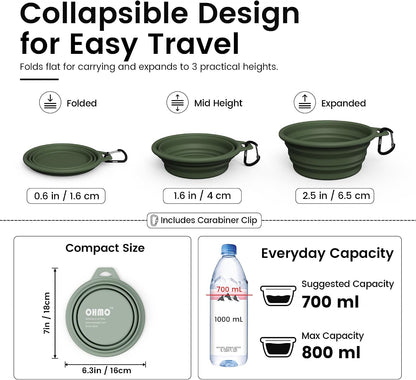 OHMO Large Collapsible Dog Bowls for Travel, 27oz, 2pcs, Camo&Sage Green