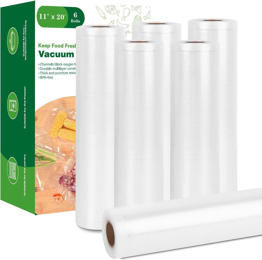Vacuum Sealer Bags for Food Storage, 6 Rolls 11" x 20', Cut-to-Size Bags