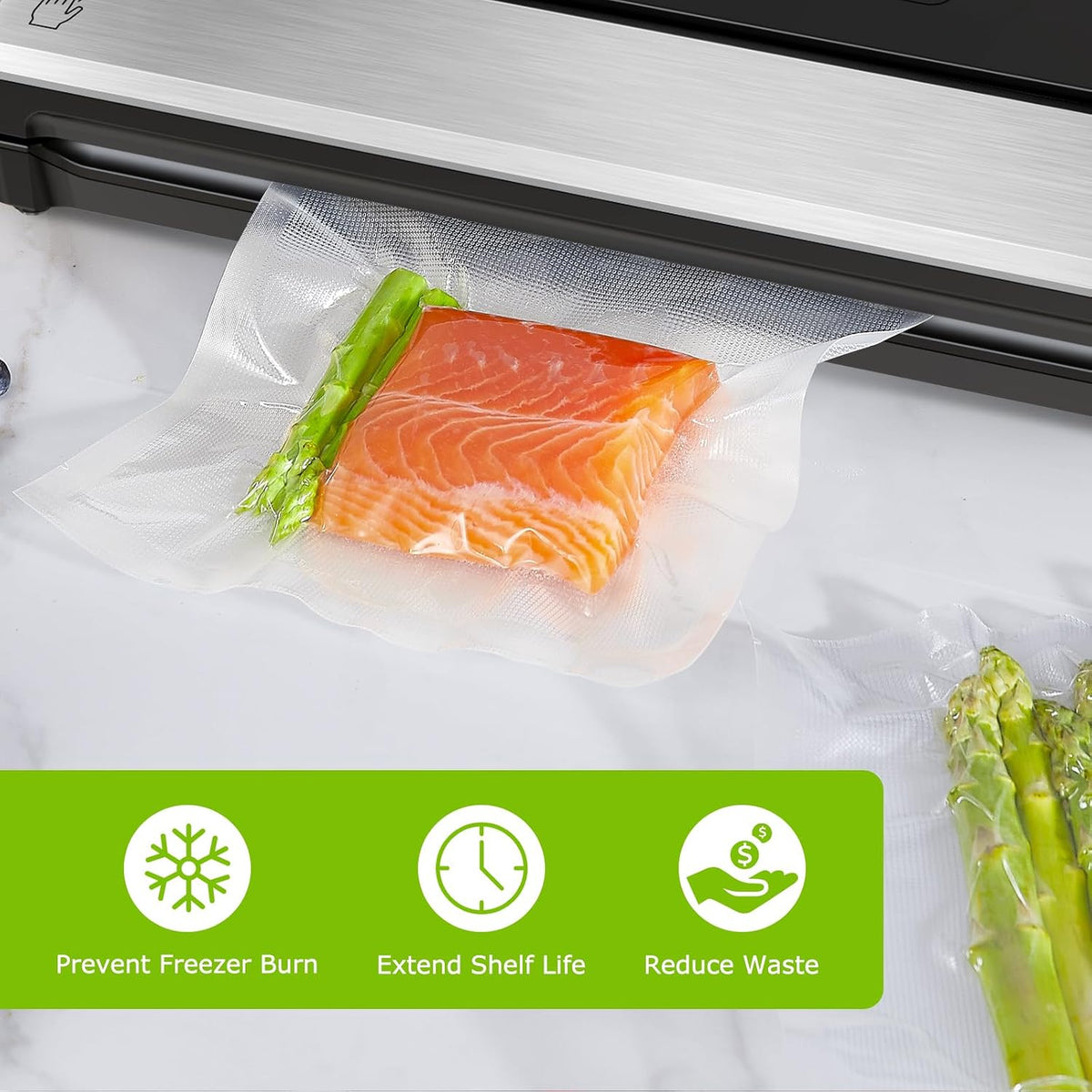 Bonsenkitchen Precut Vacuum Sealer Bags 200 Quart 8" x 12", BPA Free