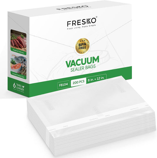 FRESKO Vacuum Sealer Bags, Precut Food Storage Bags, 200 Quart, 8"x12"