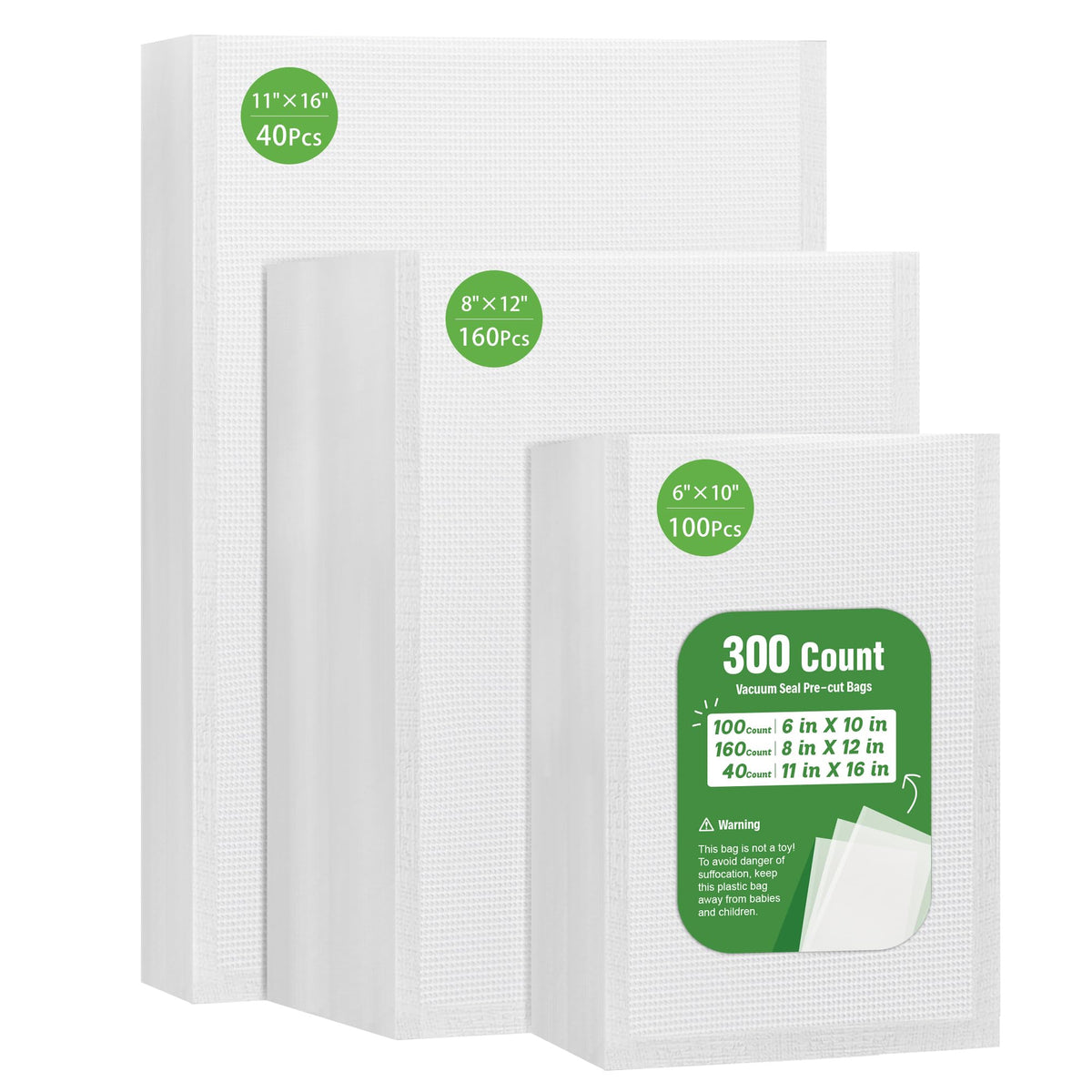 Syntus 100 Pcs Vacuum Sealer Bags for Food, 8x12+11x16, BPA Free