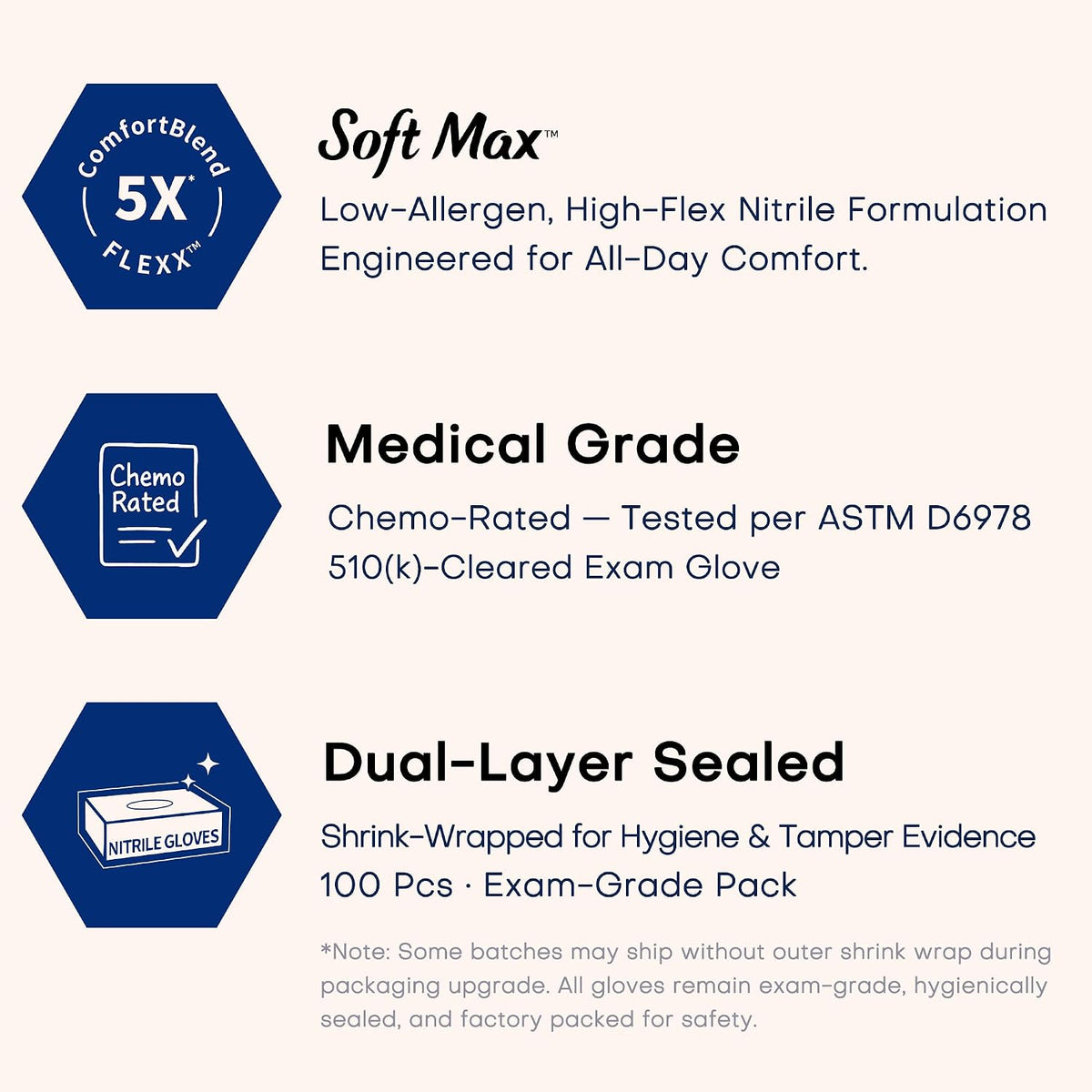 Supmedic Soft Max Disposable Nitrile Exam Gloves, Powder-Free Black 1000 Ct