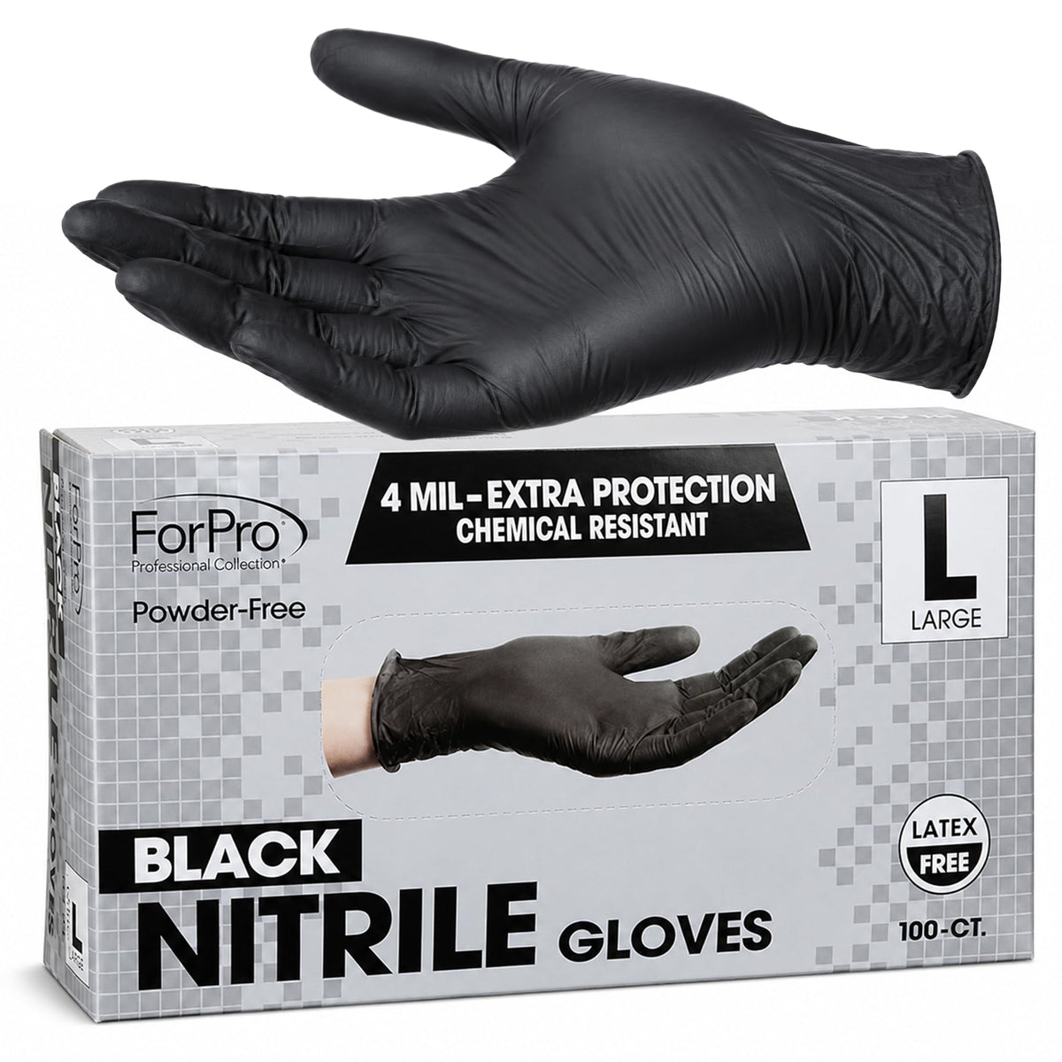ForPro Disposable Nitrile Gloves, Chemical Resistant, Powder-Free, Latex-Free, Non-Sterile, Food Safe, 4 Mil