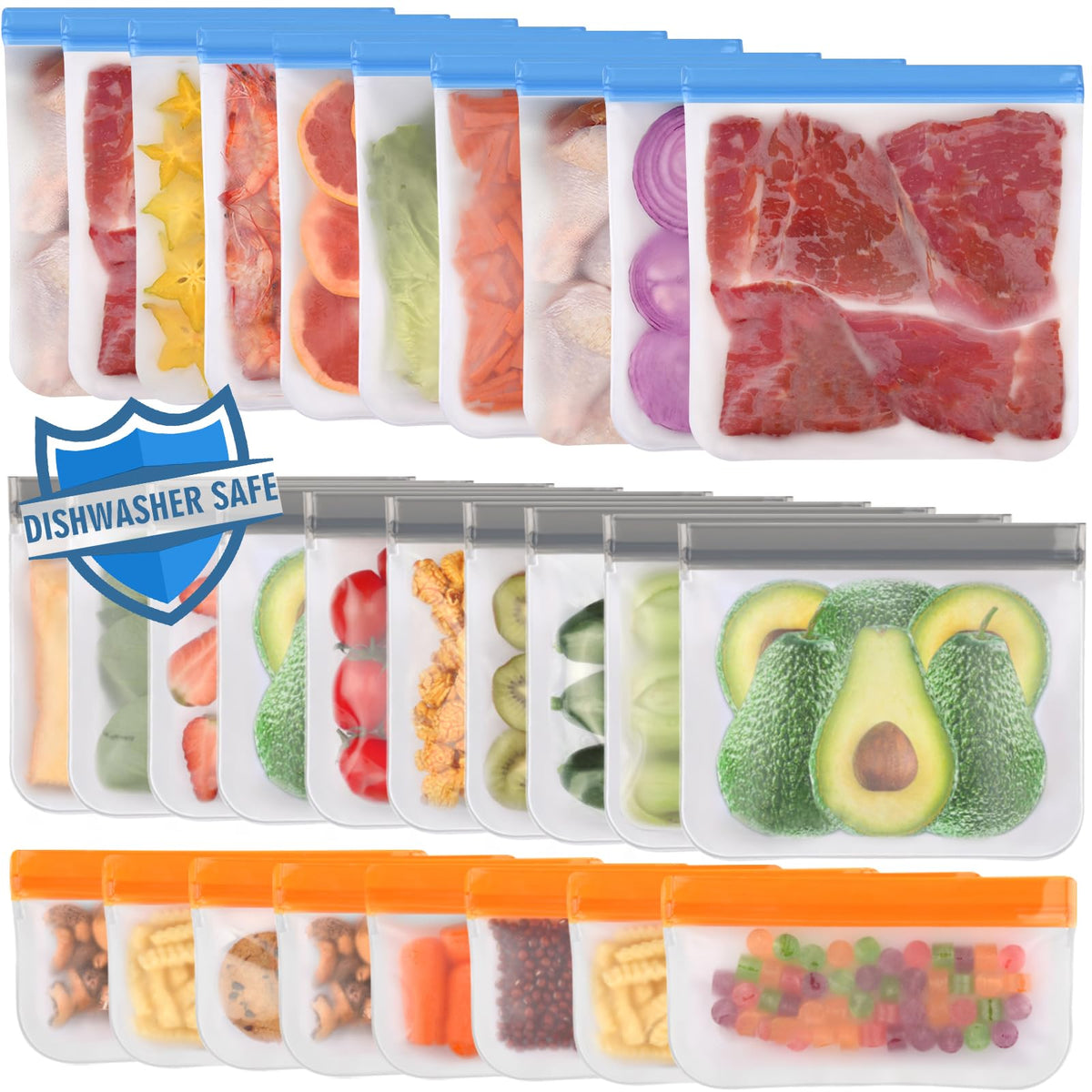 Lerine 10 Pack Reusable Freezer Bags Dishwasher Safe, Food Storage Bags