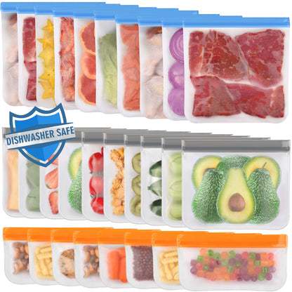 Lerine 10 Pack Reusable Freezer Bags Dishwasher Safe, Food Storage Bags