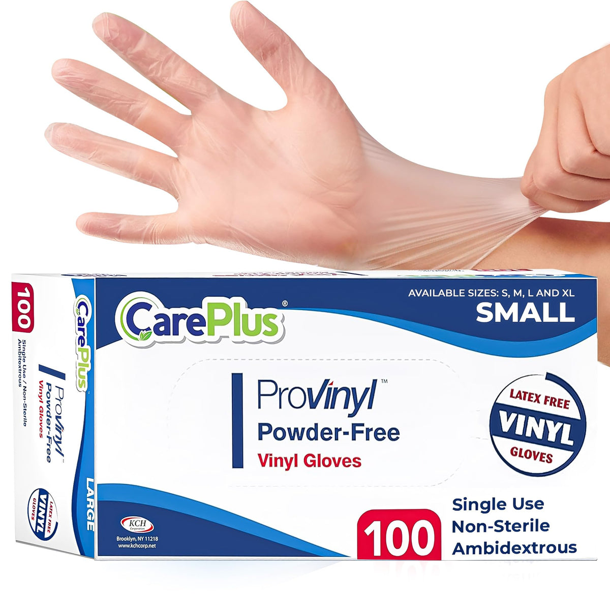 CARE PLUS Vinyl Gloves Clear Medium, Disposable Latex Free, 100 Count