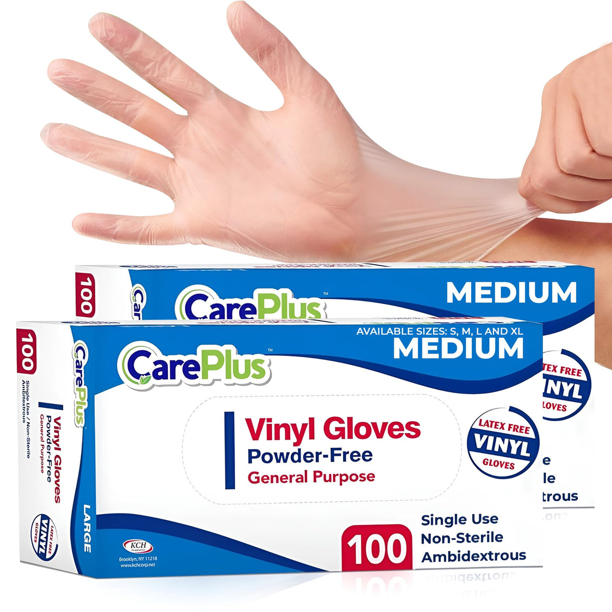CARE PLUS Vinyl Gloves Clear Medium, Disposable Latex Free, 100 Count