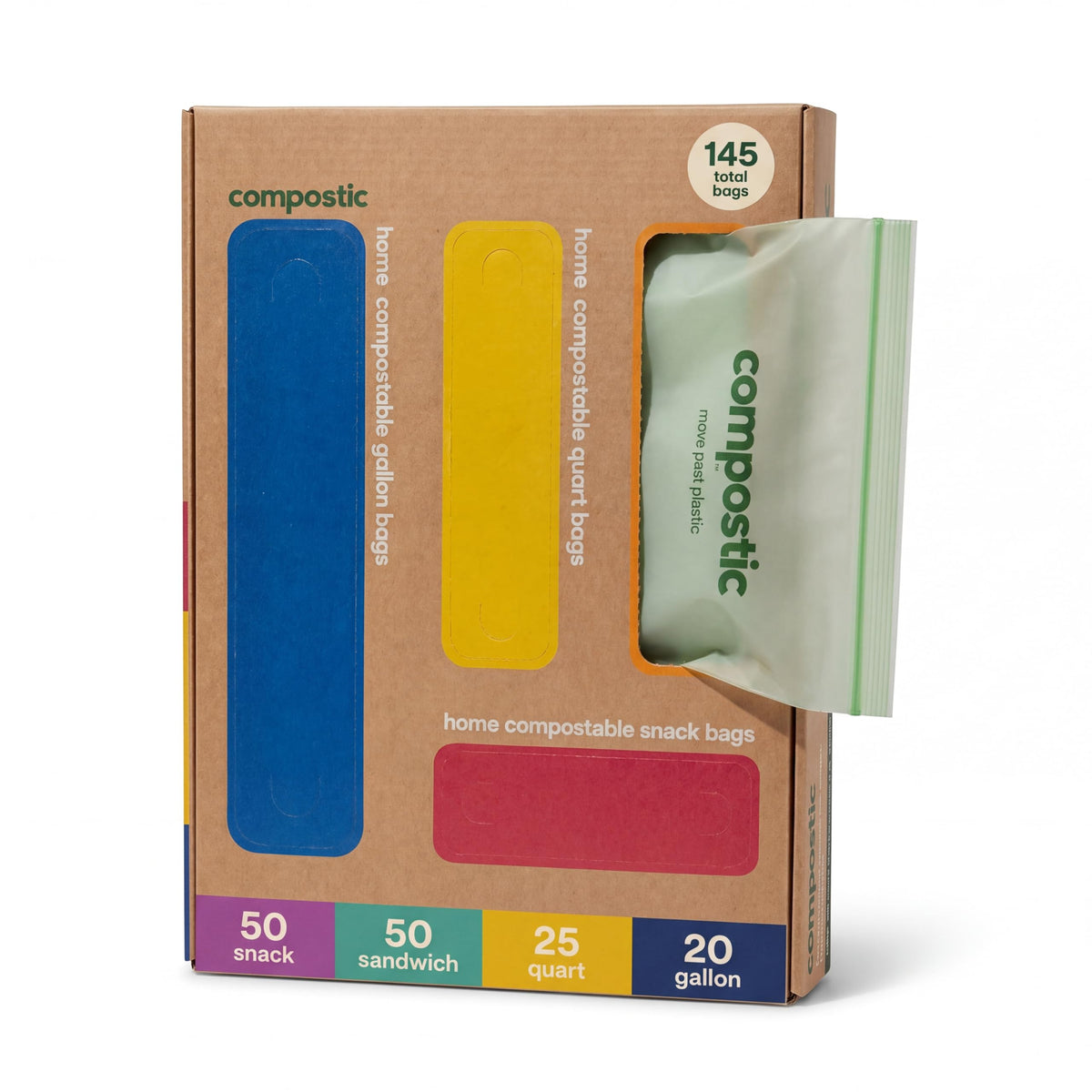 Compostic Compostable Sandwich, Snack, Gallon, Quart Bags Variety, 290 Ct