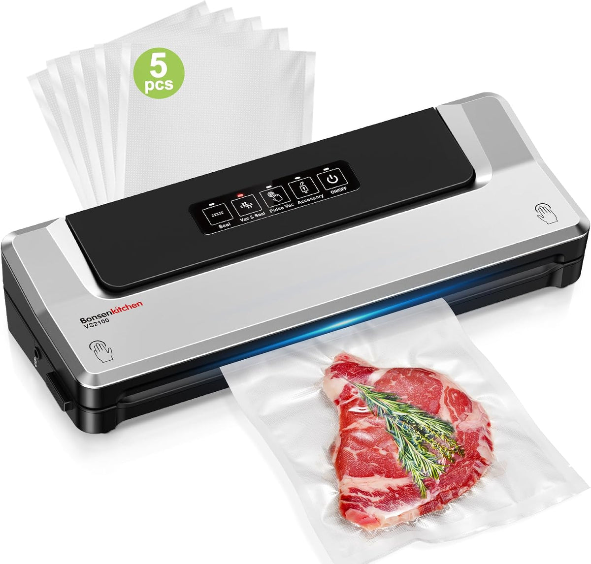 Bonsenkitchen Vacuum Sealer Machine, Multiple Modes For Meal Prep,Silver