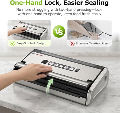Bonsenkitchen Vacuum Sealer for Food, Stainless Steel, 0.2-inch Wider Seal