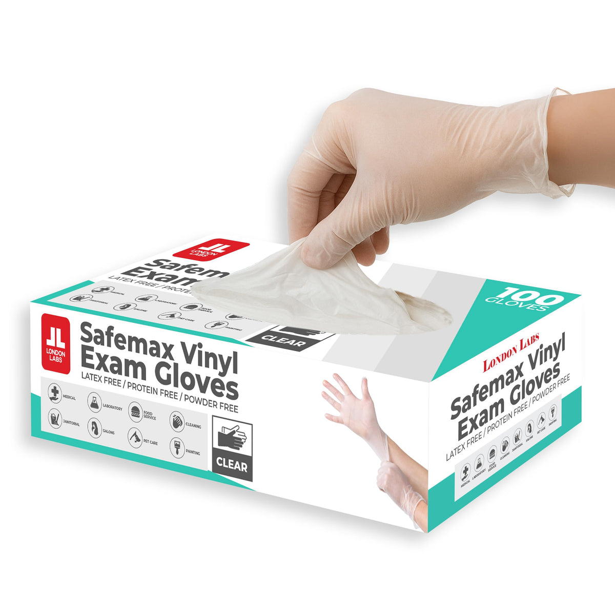 London Labs Medical Clear Vinyl Gloves Powder Free & Latex Free, Disposable, Food Safe