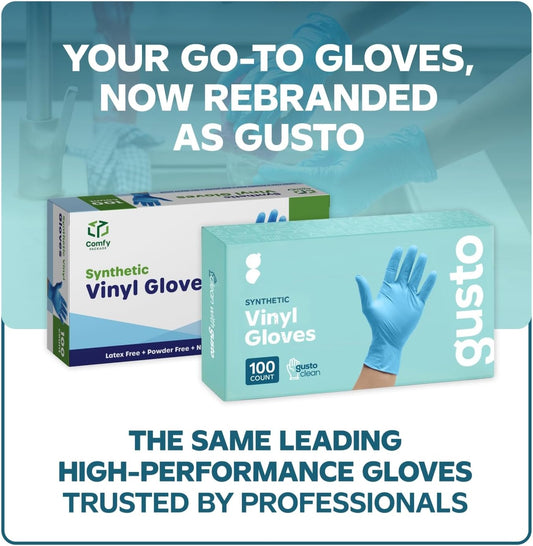 Comfy Package Synthetic Vinyl Blend Disposable Plastic Gloves Non-Sterile, Powder & Latex Free