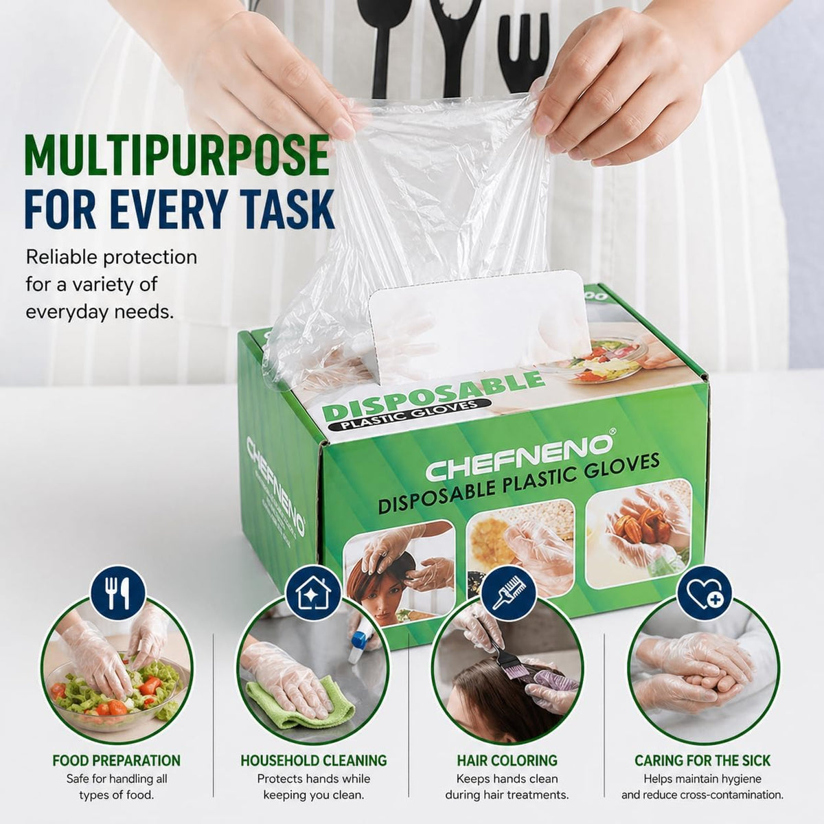 Disposable Food Prep Plastic Gloves (700 -1200 ct.) Cooking Cleaning Food Handling Latex & Powder Free One Size Fits Most
