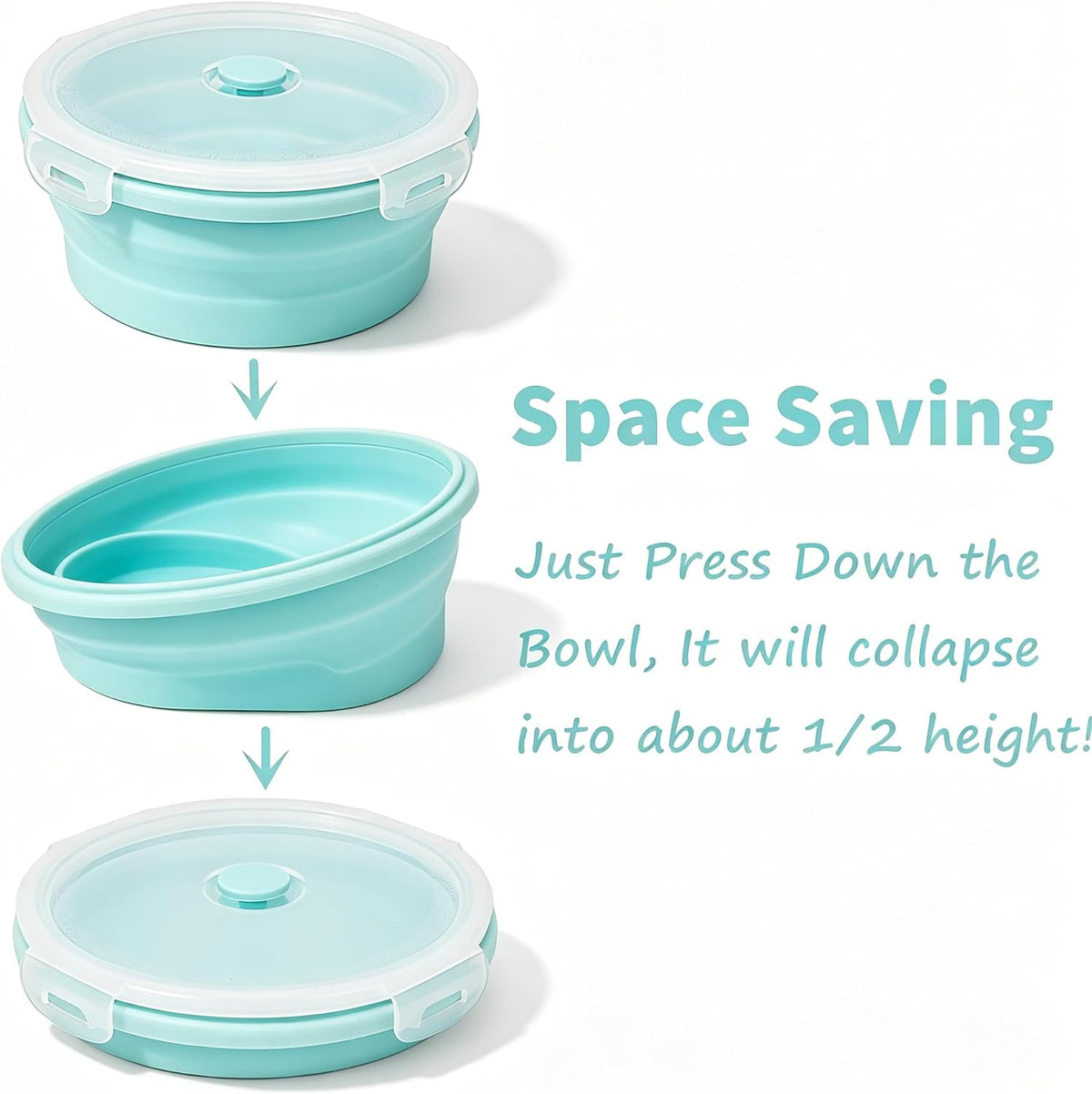 CARTINTS Silicone Collapsible Food Storage Containers-Prep/Storage Bowls with Lids – Set of 4 Round Silicone Lunch Containers – Microwave and Freezer Food Containers (Blue)