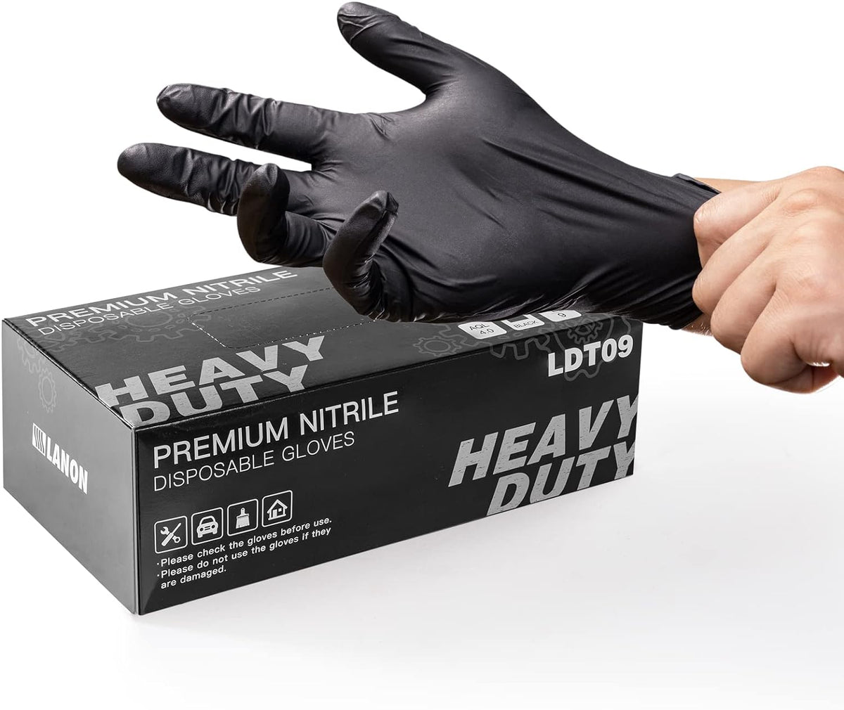 LANON 6 mil Black Nitrile Disposable Gloves,Cooking Gloves,Medium