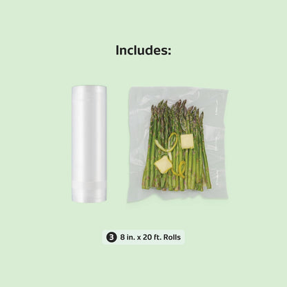 FoodSaver Custom Fit Airtight Food Storage and Sous Vide Vacuum Sealer Bags, 8 x 20' (Pack of 3), Perfect for Meal Prep and Sous Vide Cooking