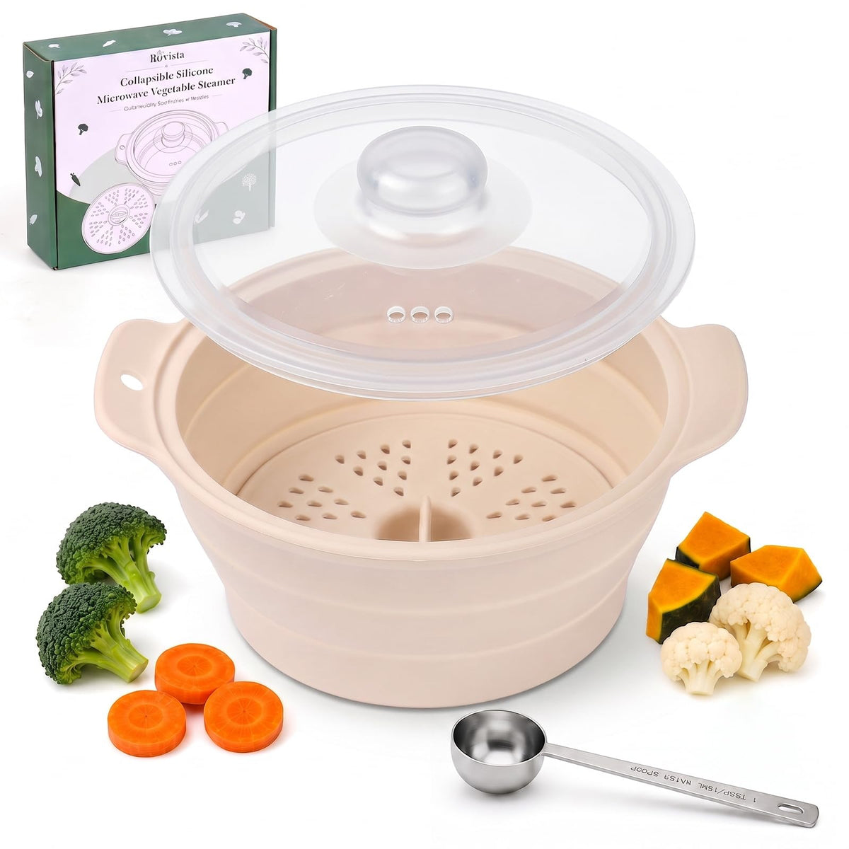 42oz Collapsible Silicone Microwave Steamer for Vegetables, Gray