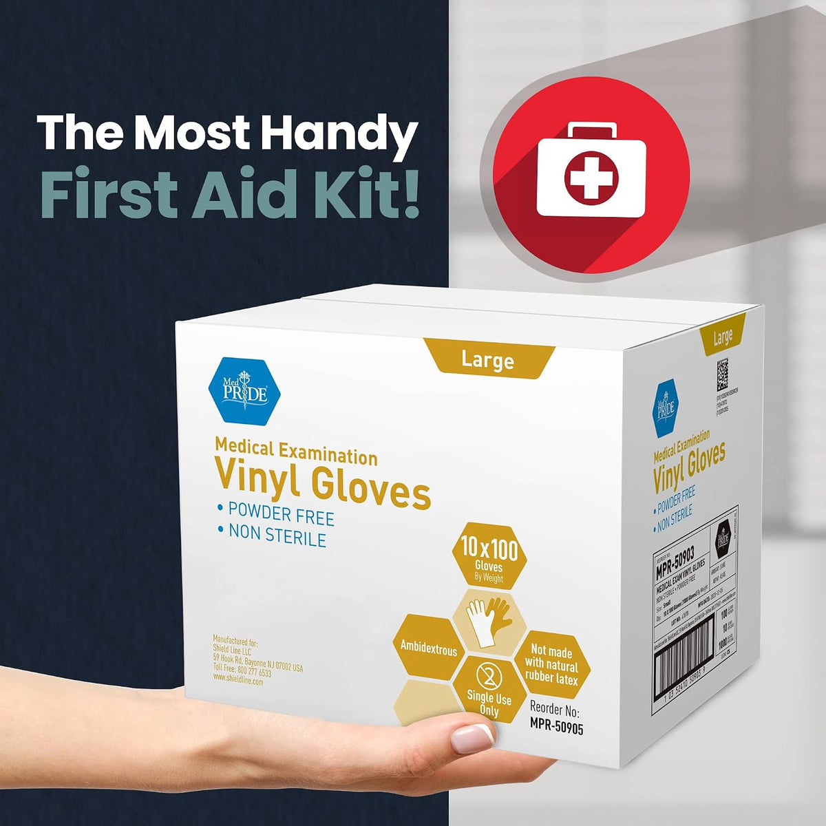 MED PRIDE Vinyl Exam Medical Gloves,Powder & Latex-Free,Large,1000-Count