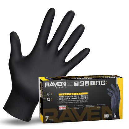 Raven Powder Free Nitrile Disposable Gloves | 7 Mil | Latex Free, Chemical + Puncture Resistant, Single Use |