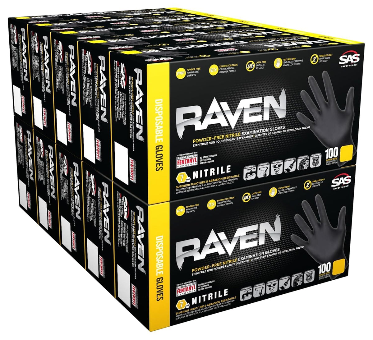 Raven Powder Free Nitrile Disposable Gloves | 7 Mil | Latex Free, Chemical + Puncture Resistant, Single Use |