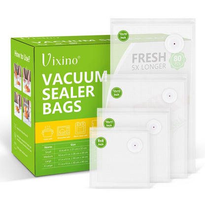 Vixino Vacuum Sealer Bags, 40 Reusable Vacuum Sealer Bags for Food, BPA-Free, Meal Prep and Sous Vide Cooking,Works for Handheld Sealer and Vac Sealer Machine with External Vacuum Systems