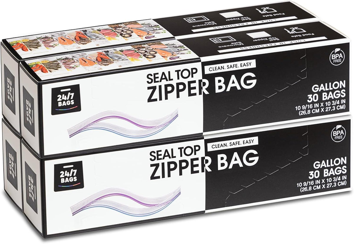 Gallon Food Storage Bags, Thick Non-Stand-Up Bag, Double Zipper Seal, BPA-Free, with Write-On Space - 120 Count