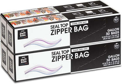 Gallon Food Storage Bags, Thick Non-Stand-Up Bag, Double Zipper Seal, BPA-Free, with Write-On Space - 120 Count