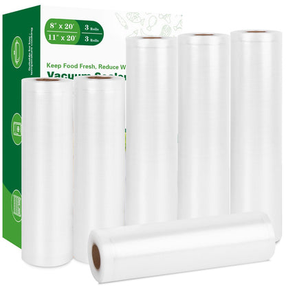 Vacuum Sealer Bags for Food Storage, 6 Rolls 11" x 20', Cut-to-Size Bags