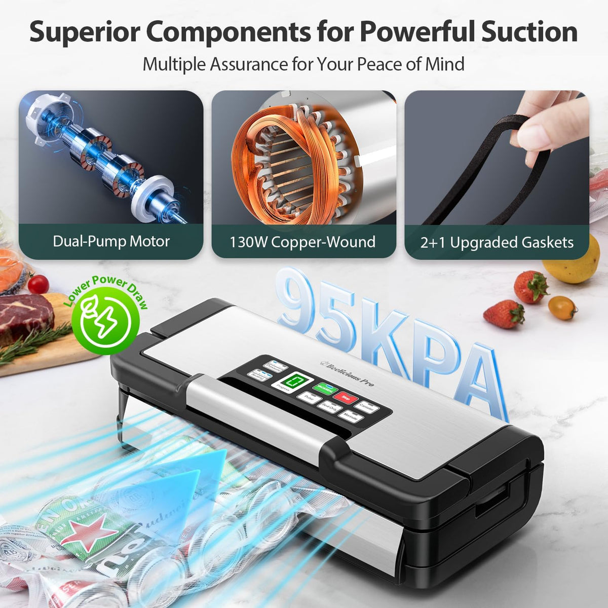 Beelicious Pro Vacuum Sealer Machine for Food, Multiple Modes For Meal Prep