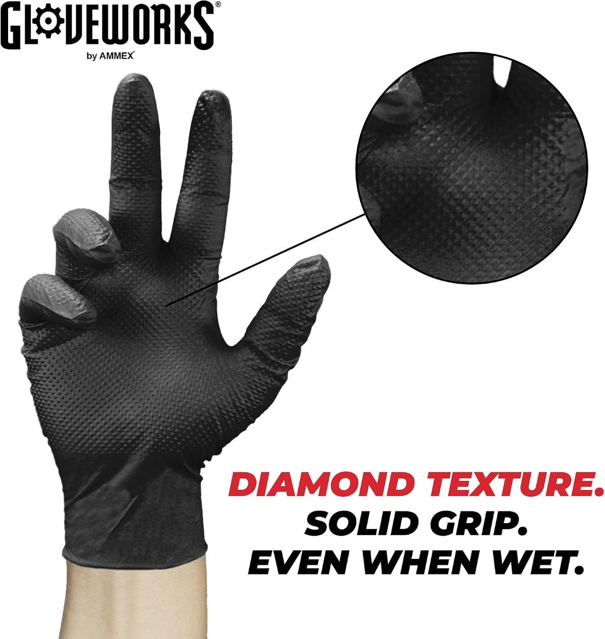 GLOVEWORKS Black Nitrile Gloves 6 Mil Diamond Textured for Mechanic Work