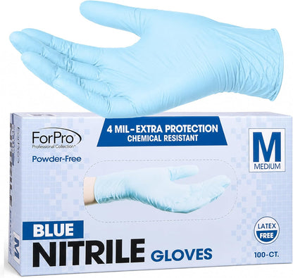 ForPro Disposable Nitrile Gloves, Chemical Resistant, Powder-Free, Latex-Free, Non-Sterile, Food Safe, 4 Mil
